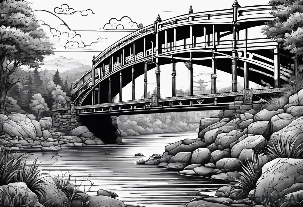 Dog and river bridge tattoo idea