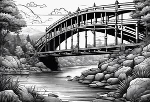 Dog and river bridge tattoo idea