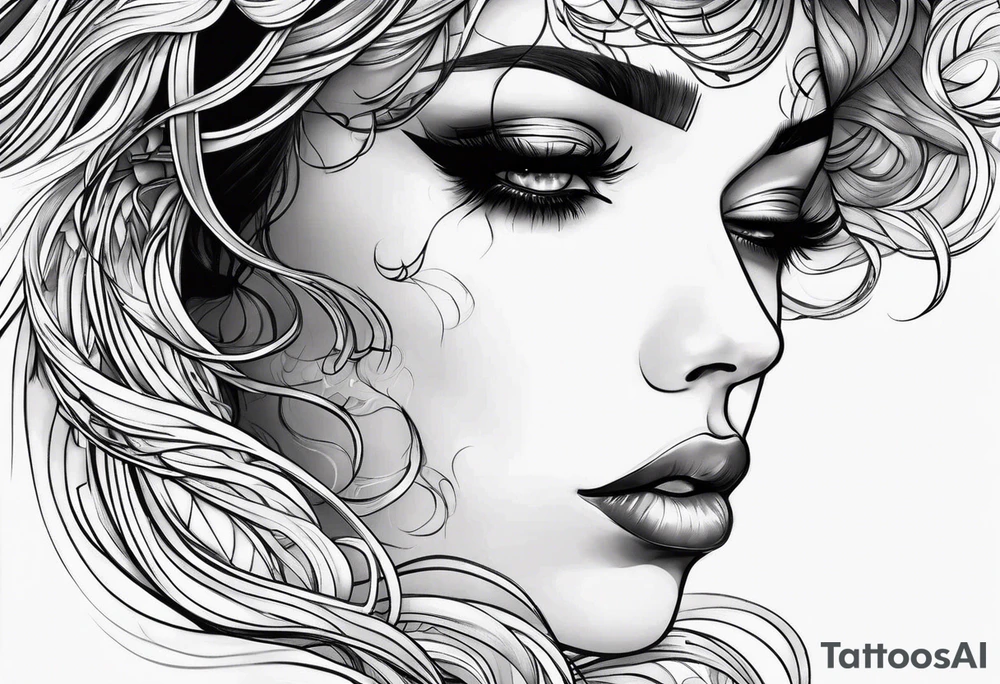 Medusas half face. The other half is a beautiful girl crying tattoo idea