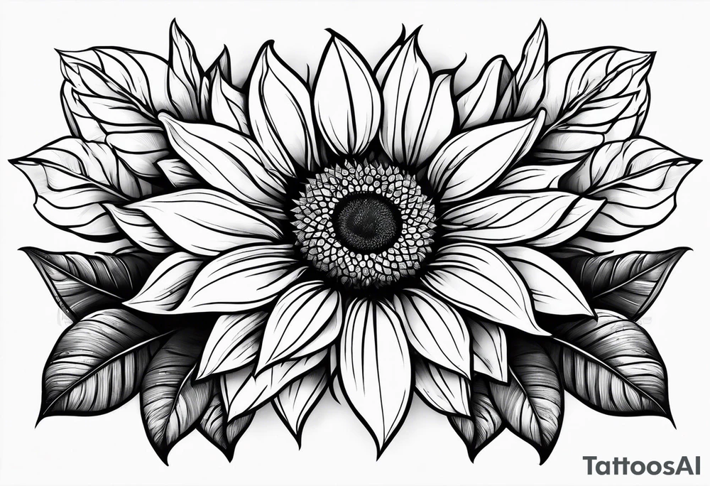 sunflower geometric with leaves tattoo idea