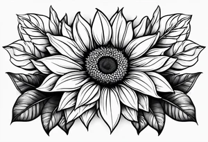 sunflower geometric with leaves tattoo idea