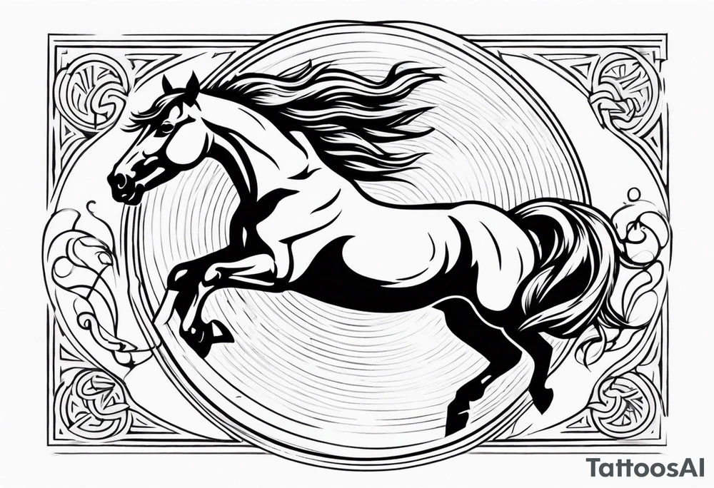 mustang jumping out of circle tattoo idea