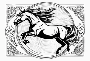 mustang jumping out of circle tattoo idea