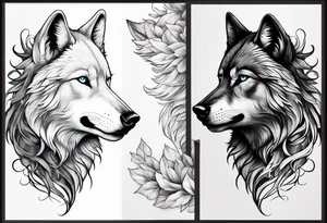 White wolf fading into Black wolf tattoo idea