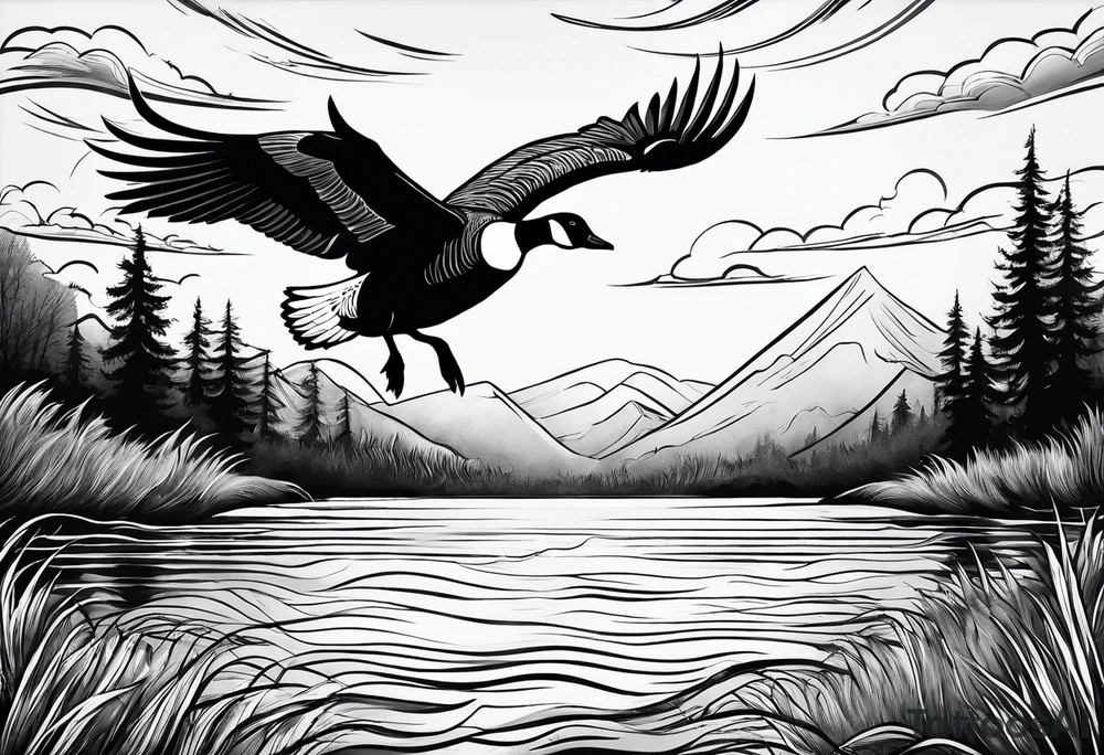 canadian goose taking off into the sky wind Background tattoo idea