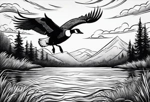 canadian goose taking off into the sky wind Background tattoo idea