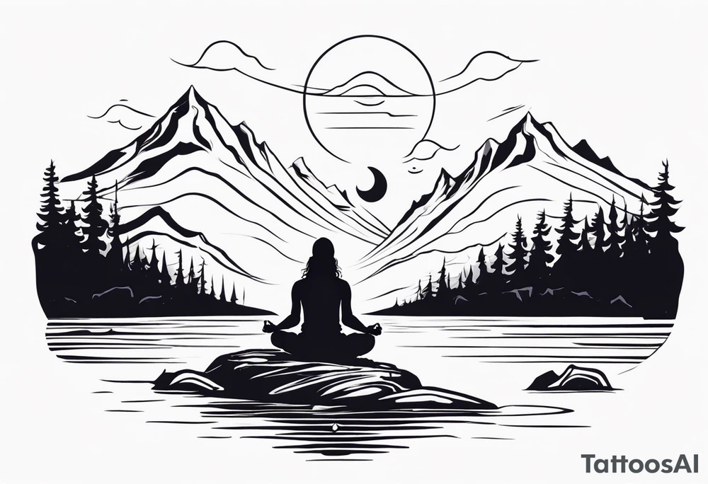 a meditating long haired man by the mountain river tattoo idea a meditating long haired man by the mountain river tattoo idea