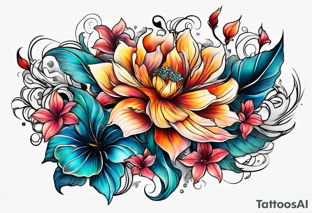 sea, flower tattoo idea