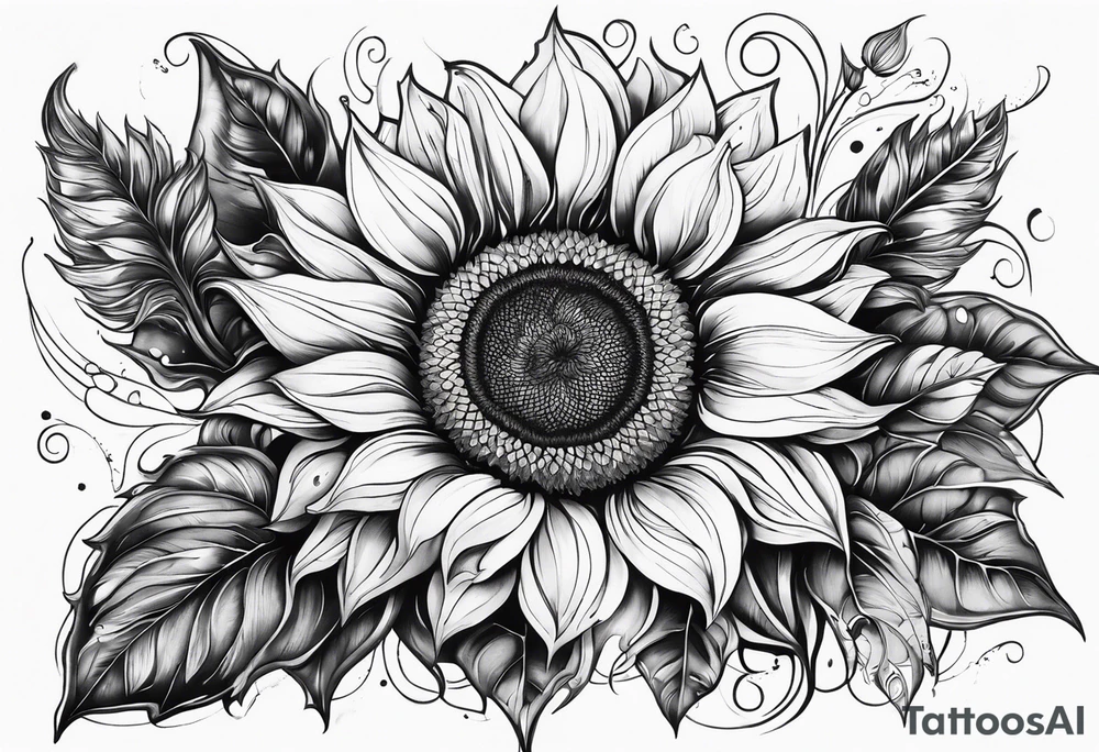 Sunflower with the names Carina, Cassandra, Roman and Charisma tattoo idea
