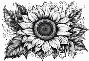Sunflower with the names Carina, Cassandra, Roman and Charisma tattoo idea