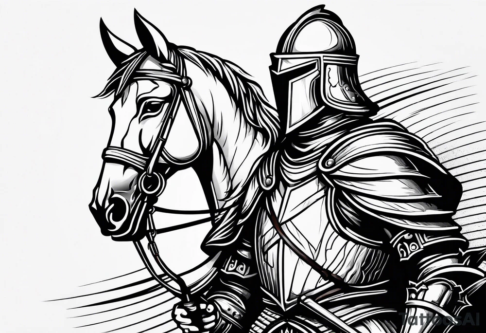 simple knight woodcut stamp style tattoo idea