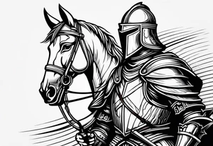 simple knight woodcut stamp style tattoo idea