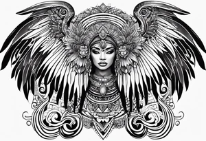 wings sleeve with filigree and african tribal patterns tattoo idea