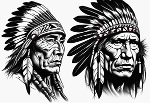 Native American theme man face photorealism tattoo idea