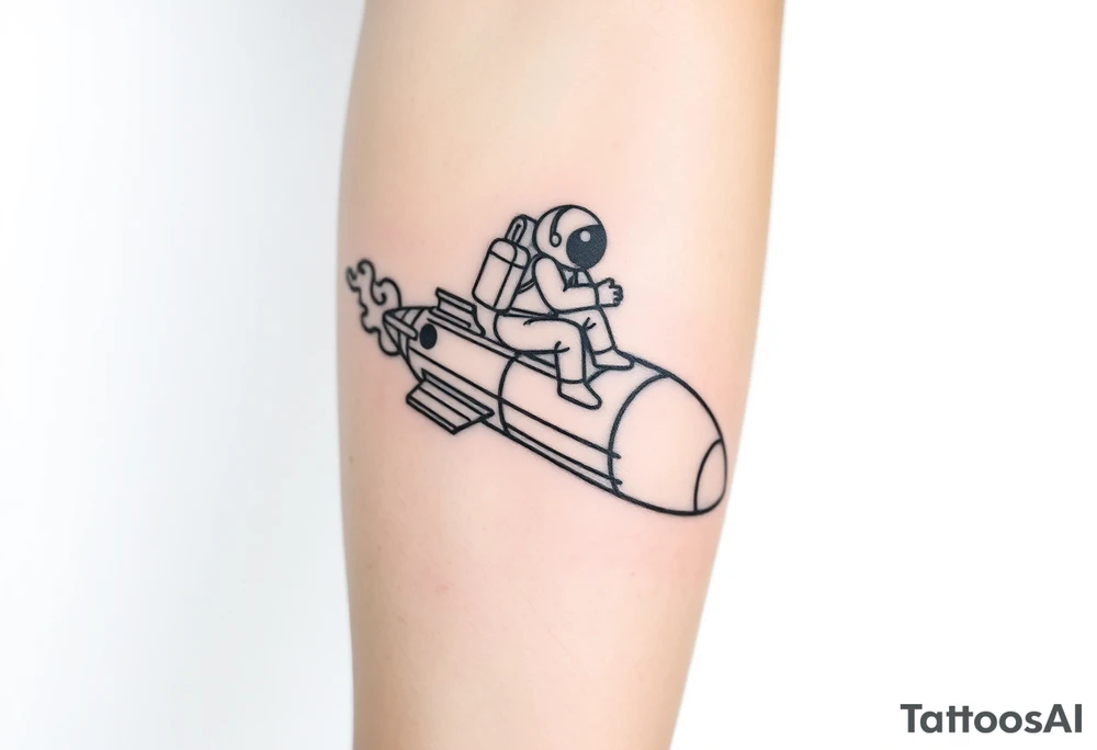 Rocket ship with smoke coming out the back with astronaut riding it tattoo idea