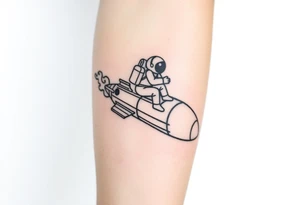 Rocket ship with smoke coming out the back with astronaut riding it tattoo idea