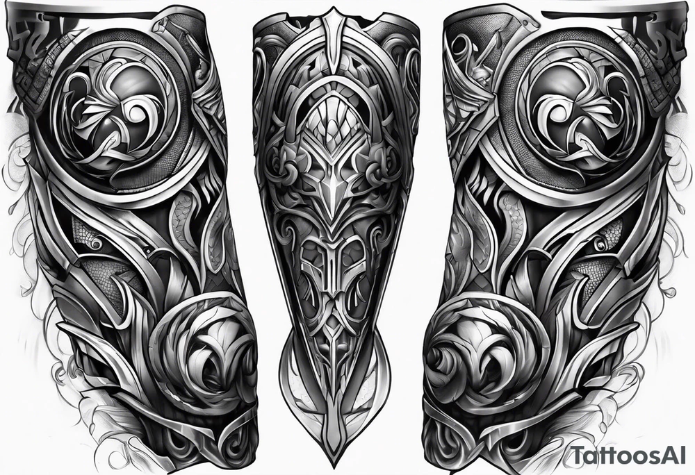 leg sleeve armor tattoo idea