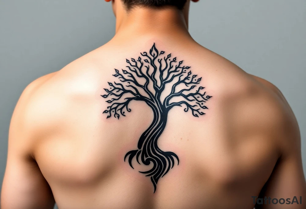 Tree moving in a spiral direction tattoo idea