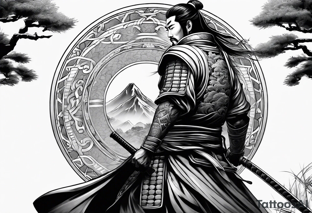 samurai holding sward tattoo idea