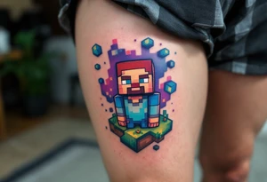 Small Minecraft Steve tattoo half size more vibrant colors tattoo idea