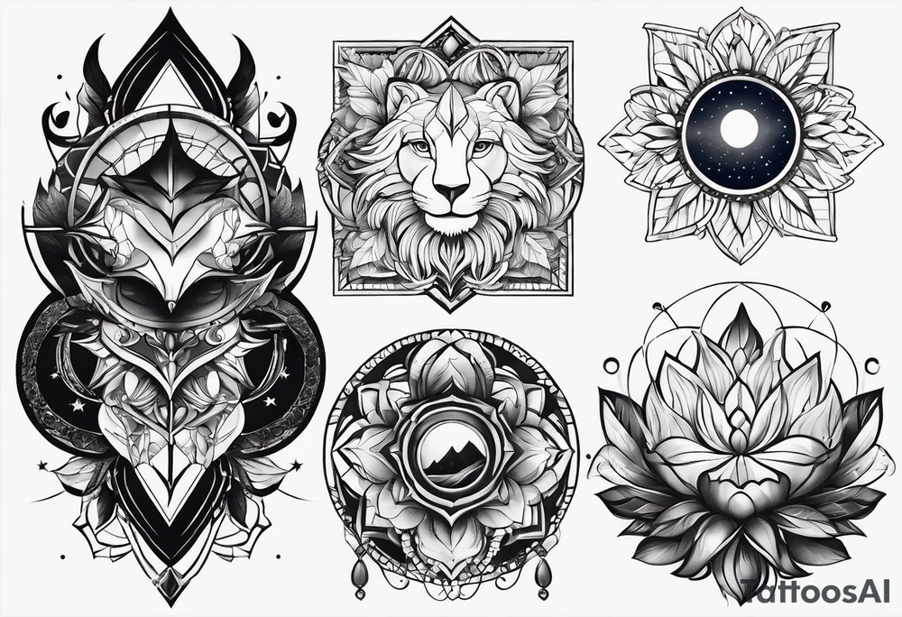 Two separate ideas for day and night placed on each side of the chest tattoo idea