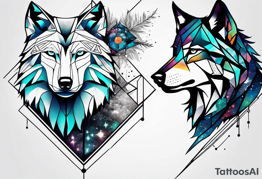 Constellation, two animal wolf, géométric tattoo idea