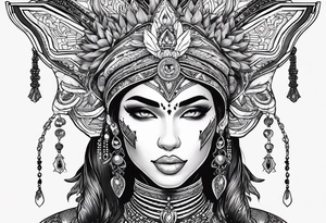 kali, alien goddess, valkrye, pirate, zenza, lotus, wing, pachamama, skull, black panther tattoo idea