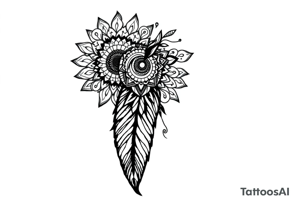 spiritual feather indian mandala shaman rune tattoo idea