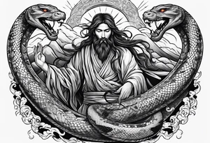 Almighty Serpent and Almighty Jesus Christ battle tattoo idea