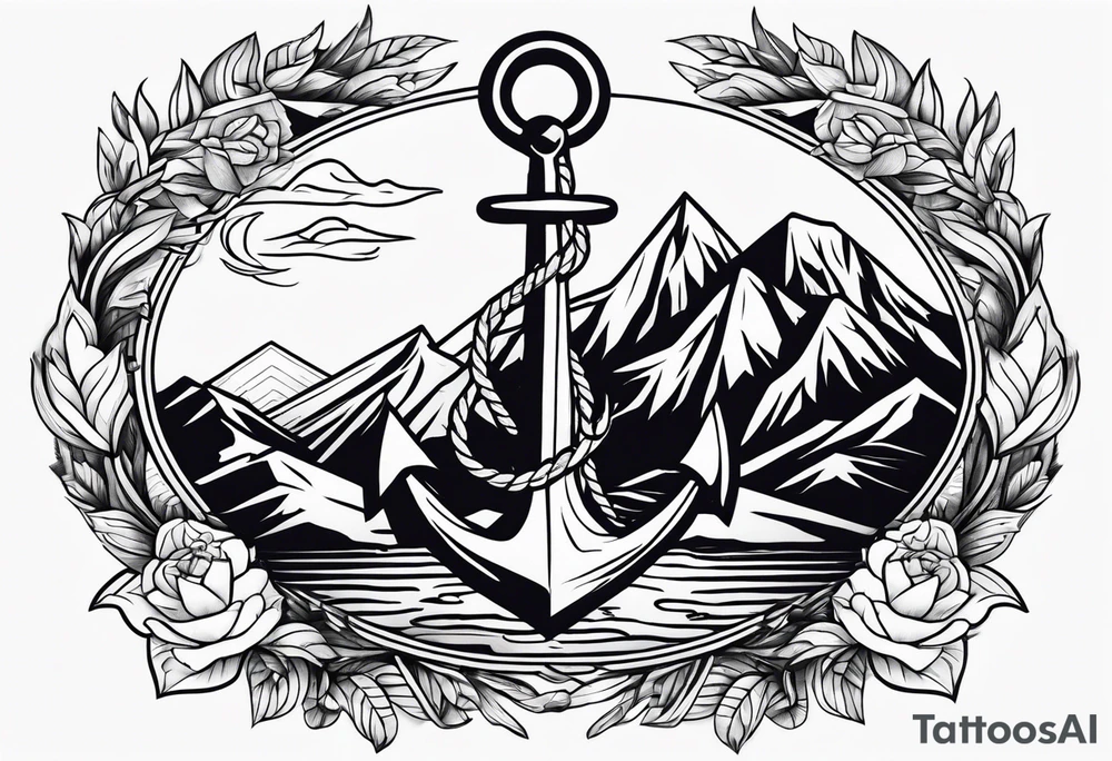 Anchor, fire, mountain tattoo idea