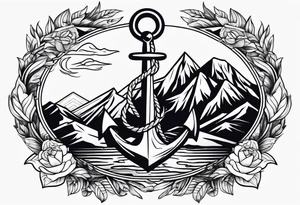 Anchor, fire, mountain tattoo idea