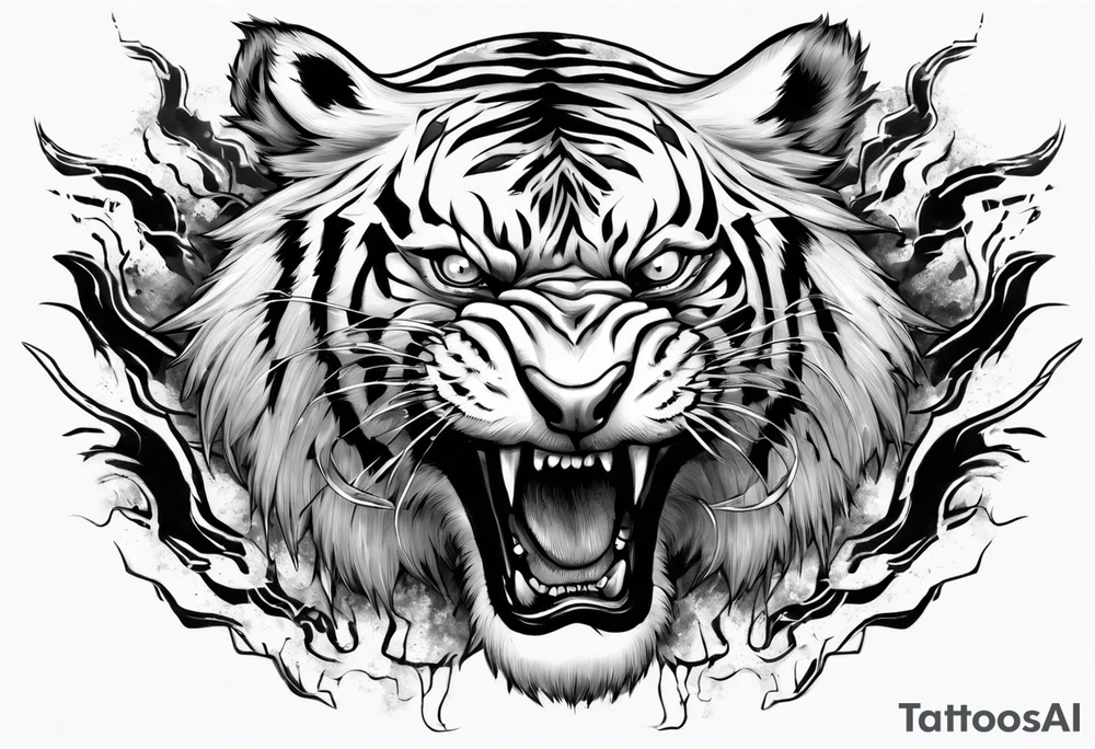 mythical ferocious tiger with lightning around it. The tattoo is for a forearm sleeve tattoo idea
