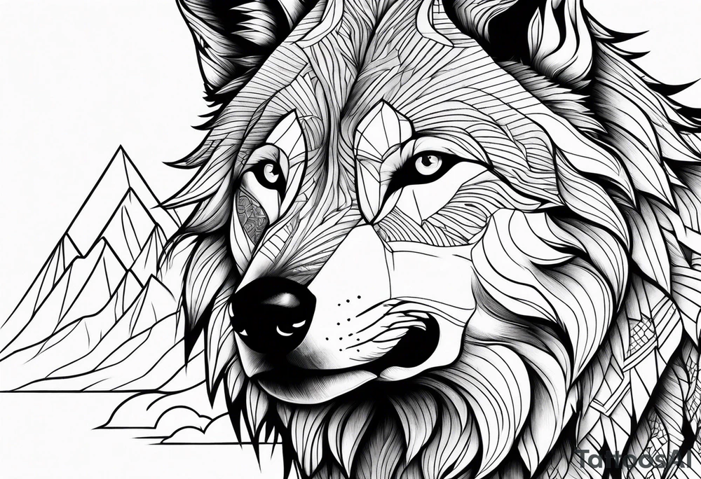 Mountains, wolf eyes underneath tattoo idea