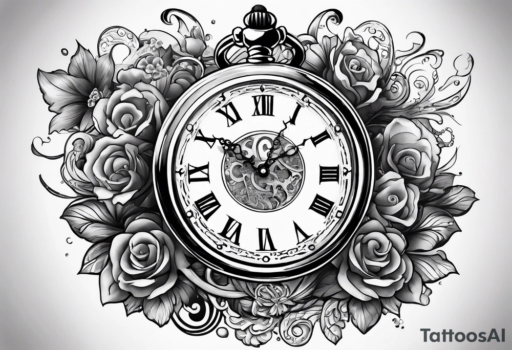 Old school pocket watch exploded showing inner mechanism tattoo idea