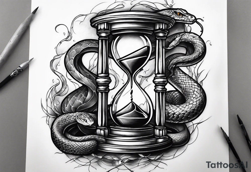 Snake surrounding an hourglass AND a thunder tattoo around forearm tattoo idea