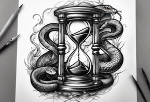 Snake surrounding an hourglass AND a thunder tattoo around forearm tattoo idea