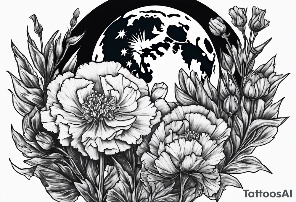 Full moon carnations tattoo idea