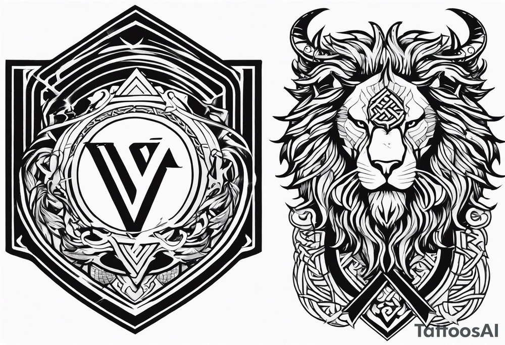 Valhalla sword shield lion dragon valknut tattoo idea