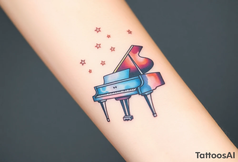 dreamy grand piano under the stars tattoo idea