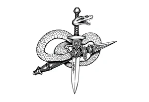 mystical snake coiled around an ancient dagger with jeweled hilt tattoo idea