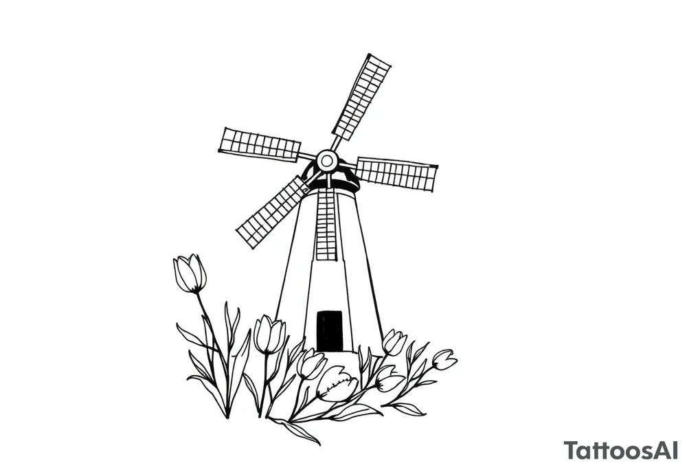 Dutch windmill with tulips tattoo idea