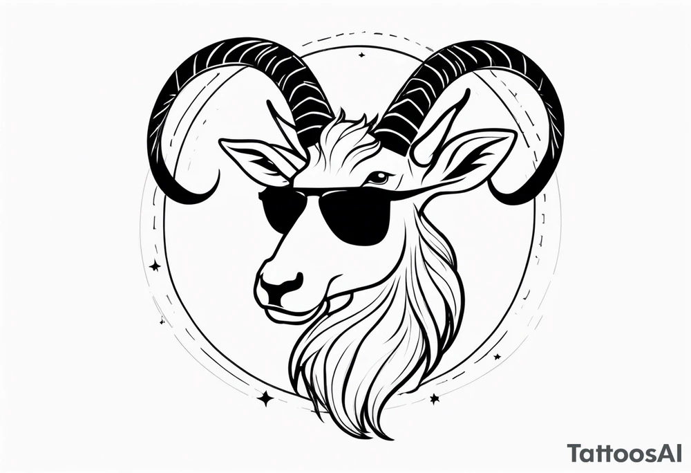 capricorn with beard and sunglasses tattoo idea