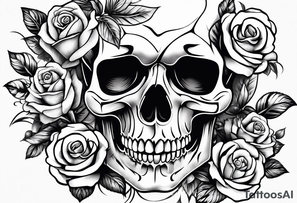 skull and roses tattoo idea
