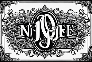The initials N.A.J.E. in edwardian script surrounded by symmetrical smoke and simple design tattoo idea