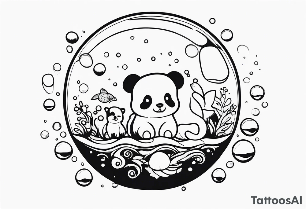 cute animals floating up in bubbles tattoo idea