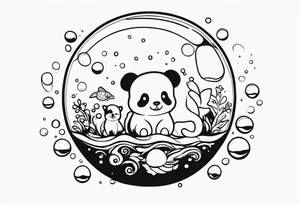 cute animals floating up in bubbles tattoo idea