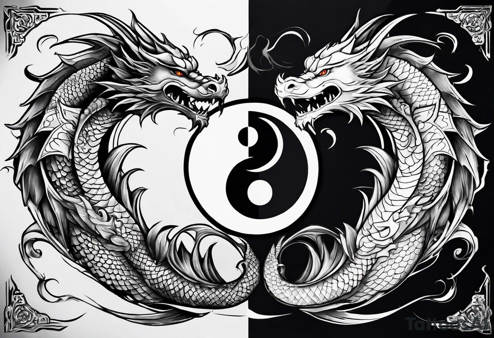 dragons in a yin and yang shape tattoo idea