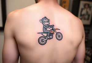 Cartoon monkey on an orange dirtbike tattoo idea