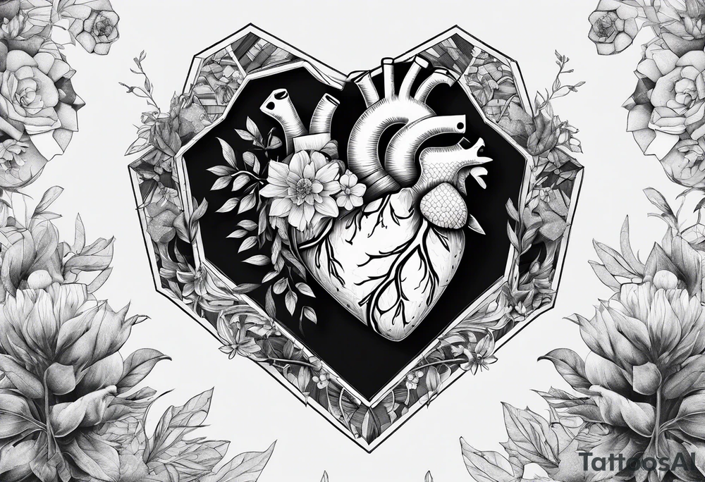 hexagon chest heart filed with nature
surrounded by hexagons tattoo idea