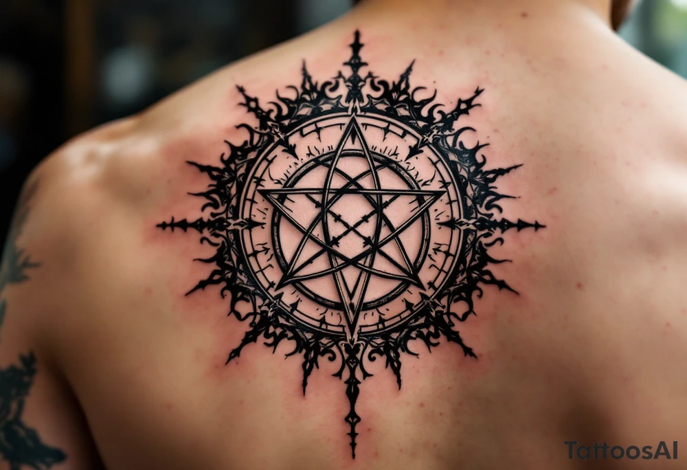powerful wicca symbol surrounded with magic tattoo idea